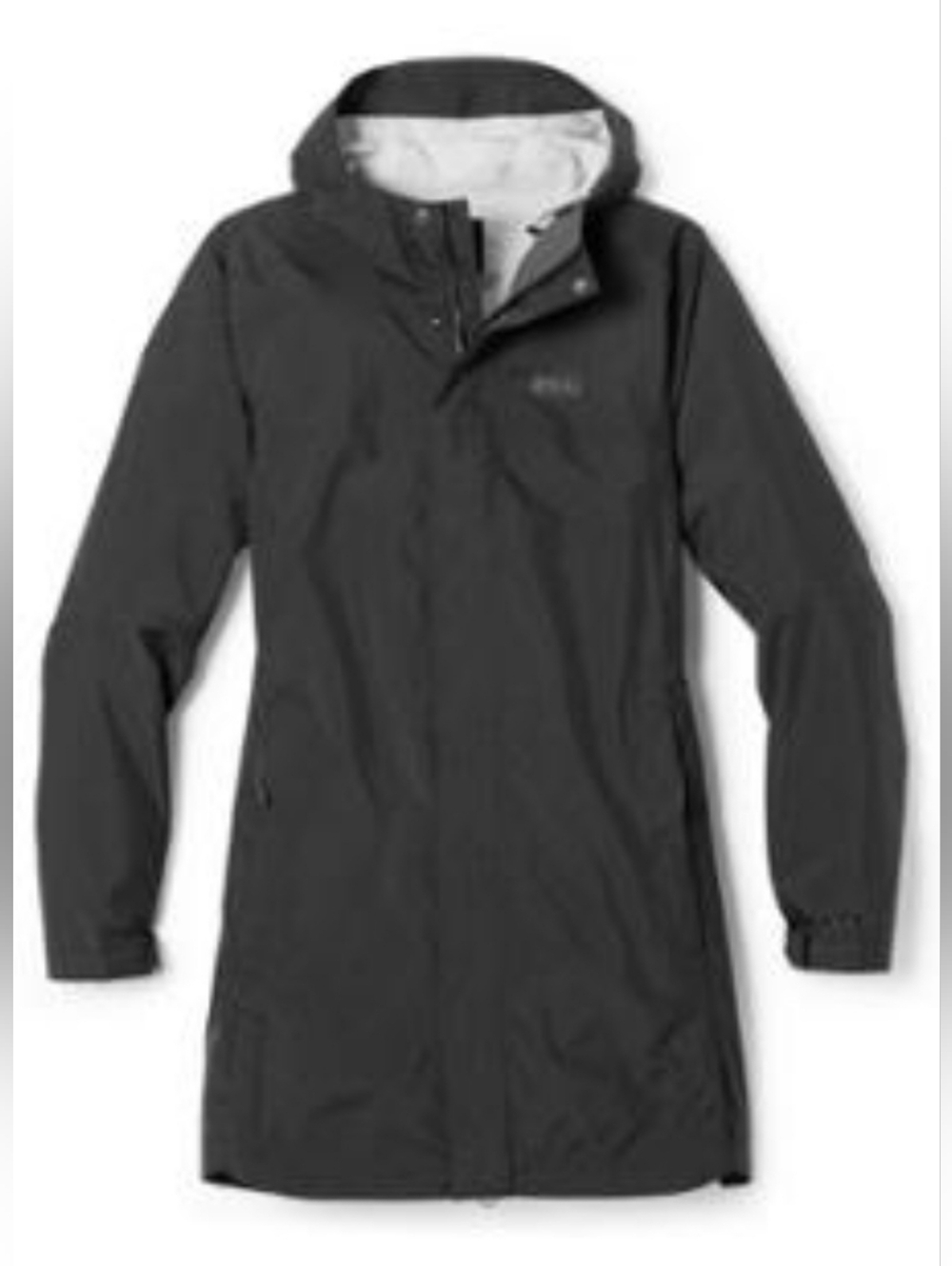 Size XS - REI Co-op Women's Rainier Long Line Black Hooded Rain Jacket